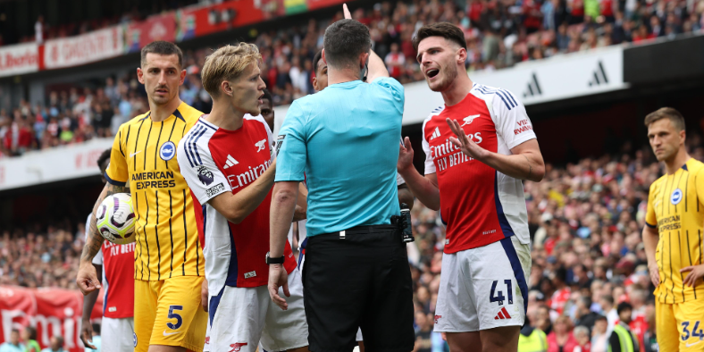 Arteta swore while talking about Rice's red card in last season's match against Brighton